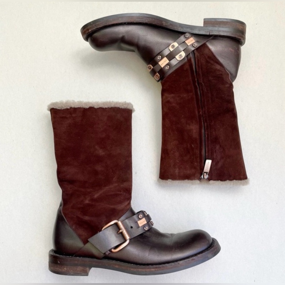 CELINE Brown Suede Boots with Buckle Detail EUC Size 39